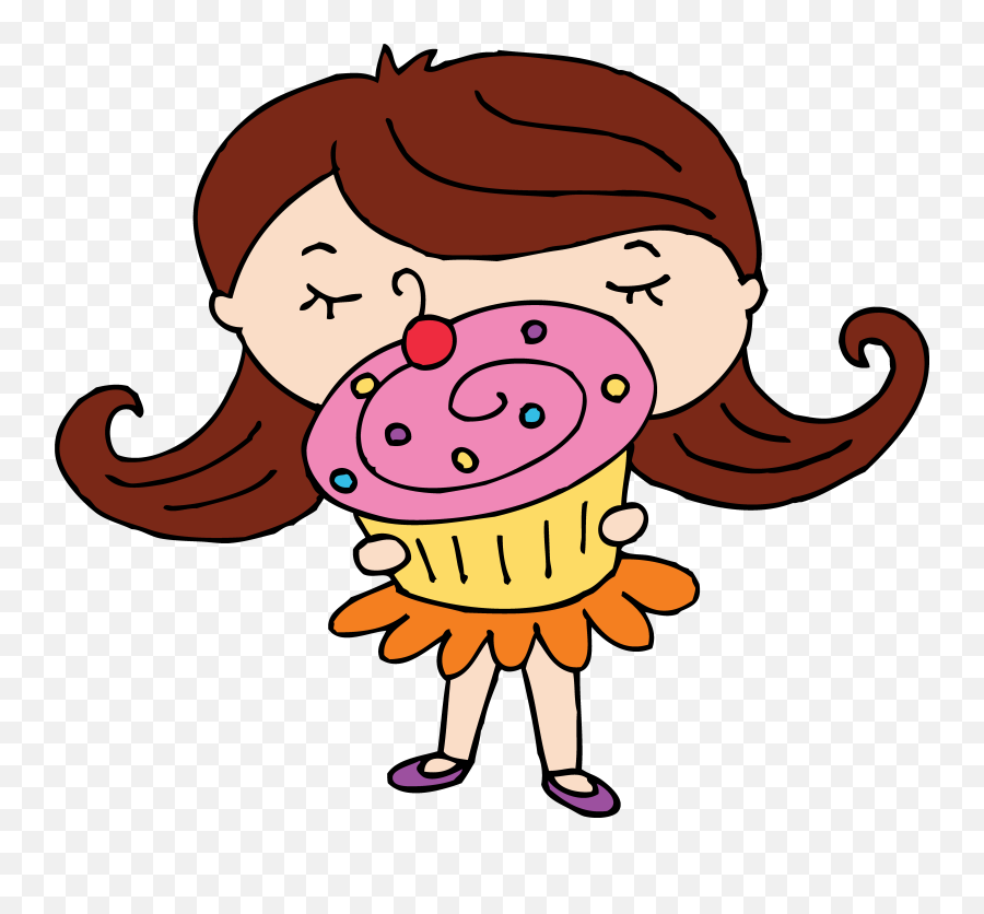 Download Cute Cupcake Girl Free - Baking Cupcakes Clip Art Girl Holding Cupcake Clipart Png,Baking Clipart Png
