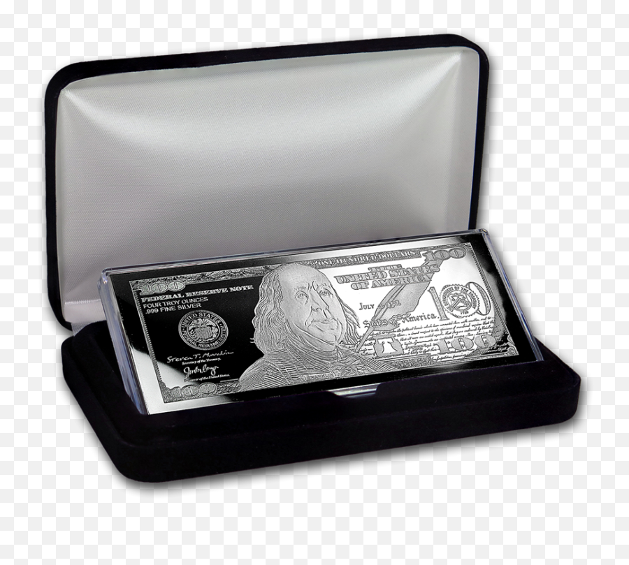 4 Ounce Oz 999 Silver Bar - 100 Franklin Bill Design Includes Display Box Dollar Png,Hundred Dollar Bill Png