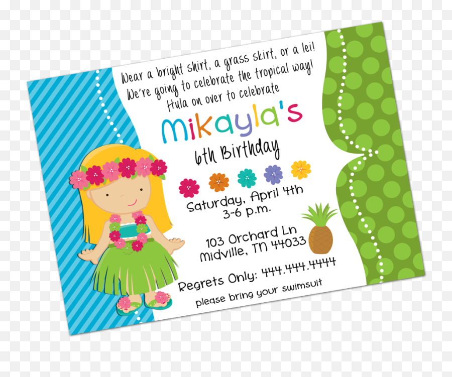 Blonde Luau Girl Digital Birthday Invitation - Portable Network Graphics Png,Luau Png