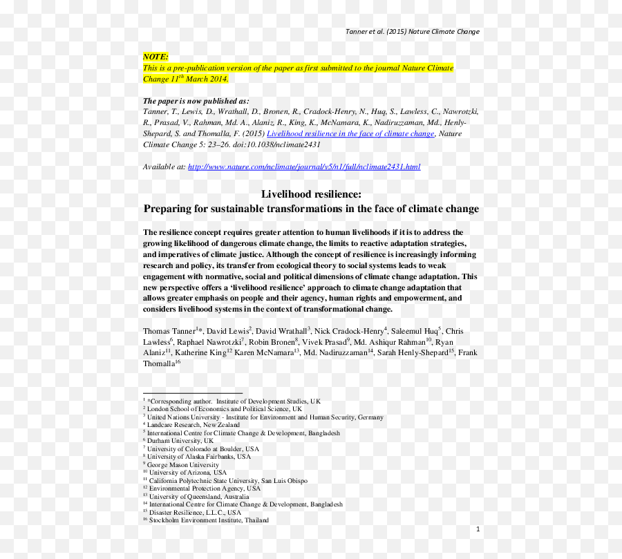 Pdf Livelihood Resilience In The Face Of Climate Change - Vertical Png,Katherine Mcnamara Png