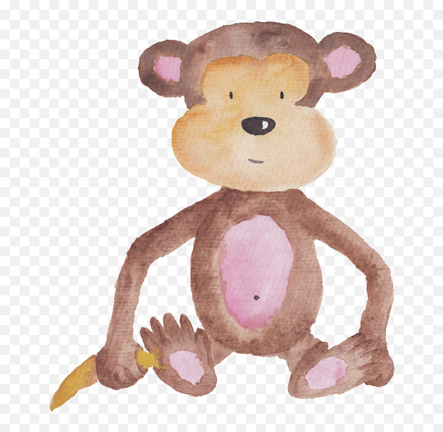 Brown Hand Painted Monkey Cute Animal Transparent - Nursery Watercolor Baby Animals Png,Cute Monkey Png