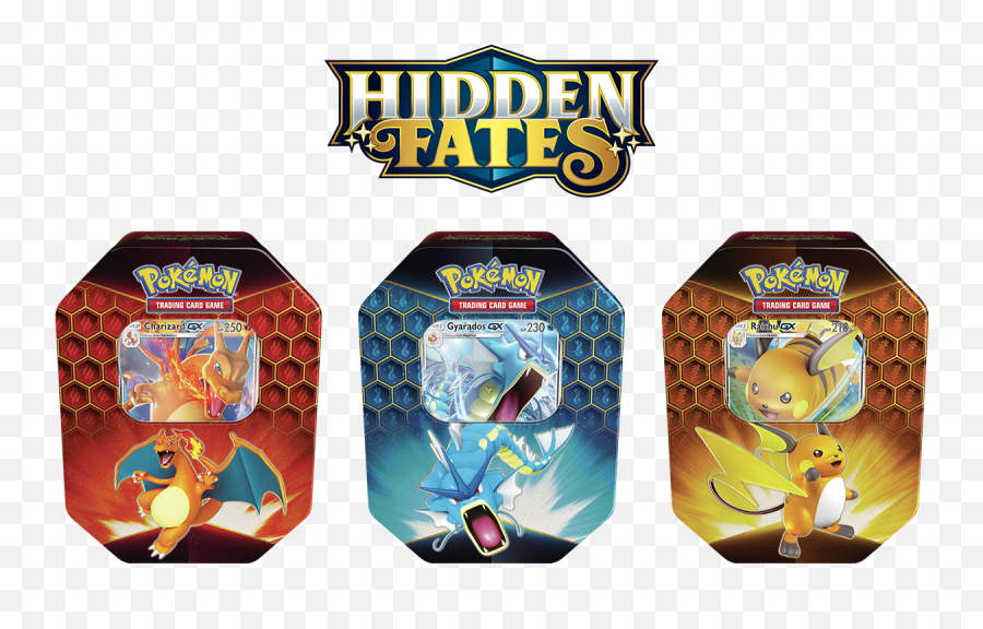 Pokémon Tcg Hidden Fates Tin Charizardgyaradosraichu - Pokemon Hidden Fates Tins Png,Pokemon Cards Png