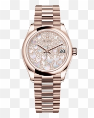 Rolex Datejust 31 Watch 18 Ct Everose Gold - M2782450020 Png,Gold Butterfly Png