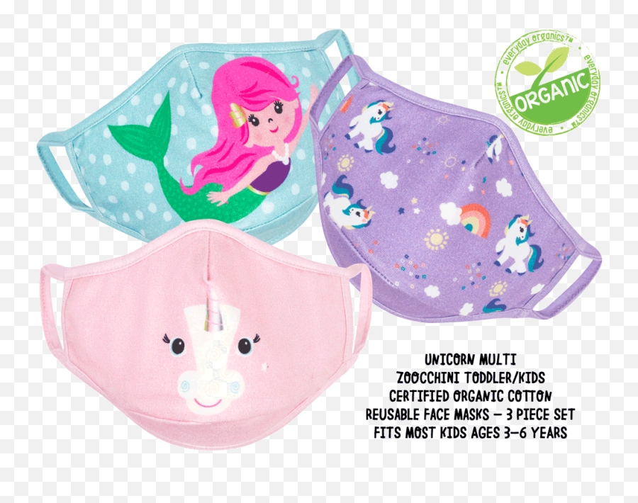 Zoocchini Toddlerkids 3 Piece Organic Reusable Face Masks Set - Unicorn Multi Zoocchini Masks Png,Unicorn Face Png