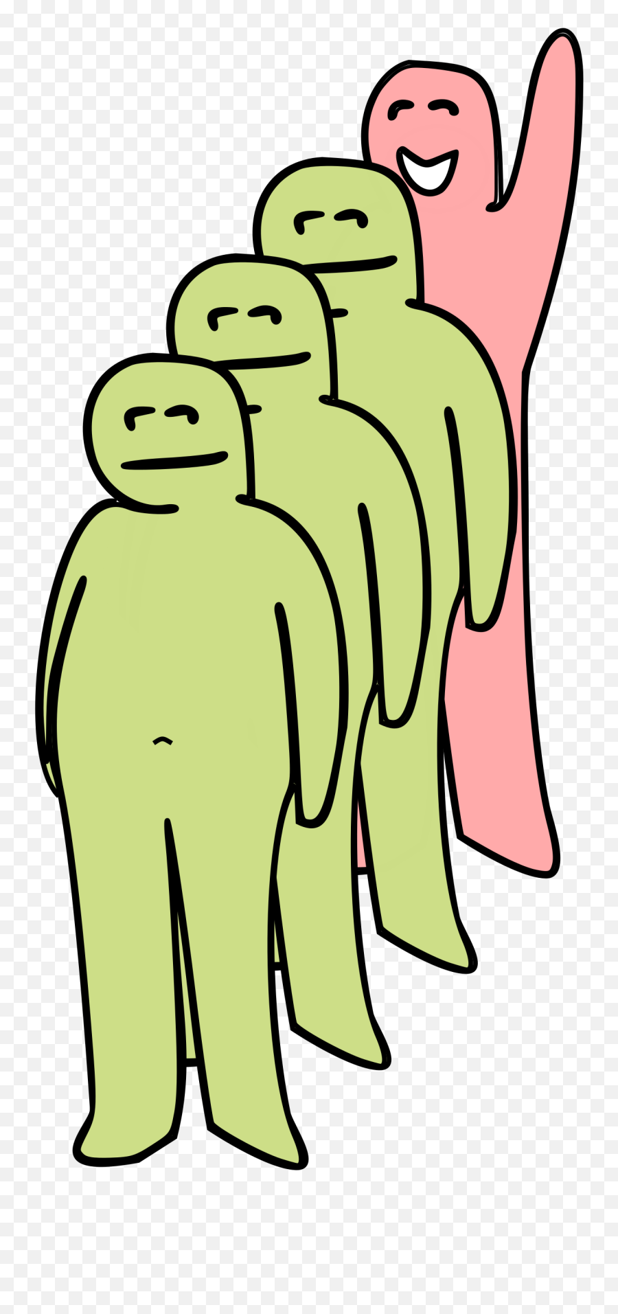 Three Green Smiling Human Figures Standing In A Line - Standing Around Png,Green Line Png