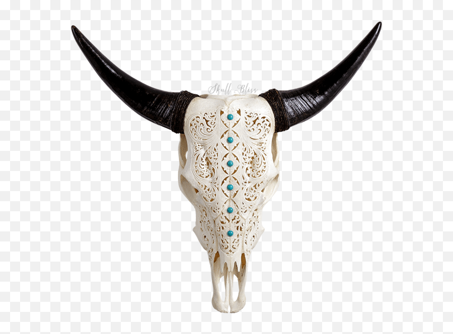 Carved Cow Skull Xl Horns - Turquoise Blooming Bull Png,Cow Head Png