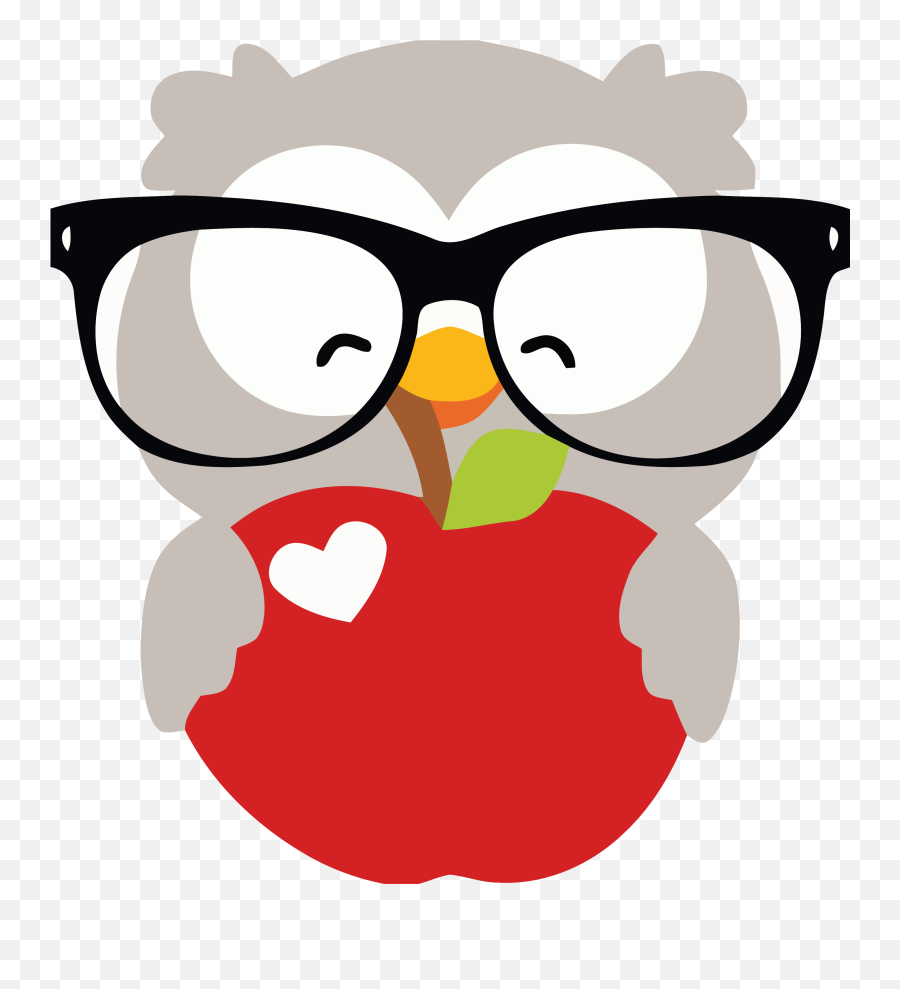Glasses Happy Owl And Apple Clipart Png - Owl Apple Clipart,Apple Clipart Transparent