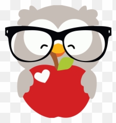Glasses Happy Owl And Apple Clipart Png - Owl Apple Clipart,Apple Clipart Transparent