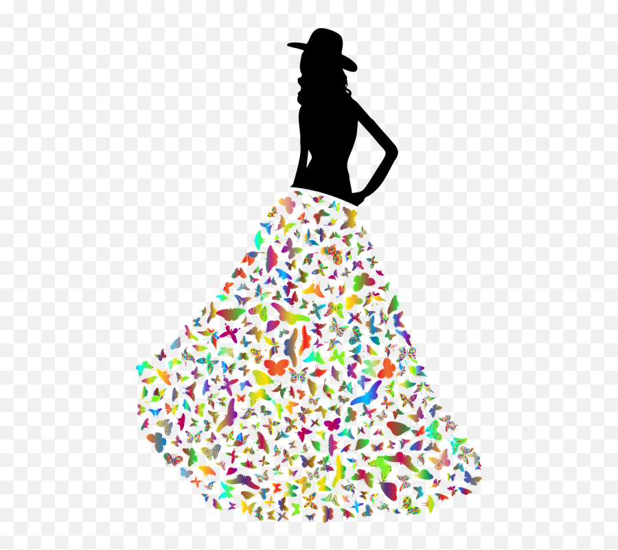 Woman Butterfly Dress Fashion - Lady With Dress Vector Png,Lady Silhouette Png
