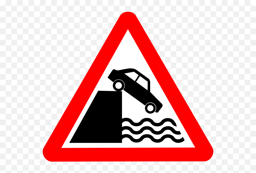 Download Hd Free Vector Caution Cliff Water Clip Art - Road Quay Or River Sign Png,Caution Icon Vector