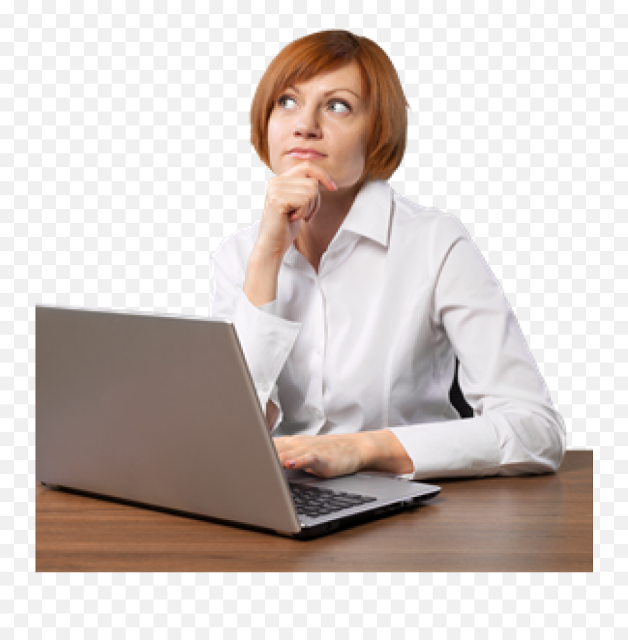 Download Woman - Laptop Thinking Woman Png,Woman Hand Png