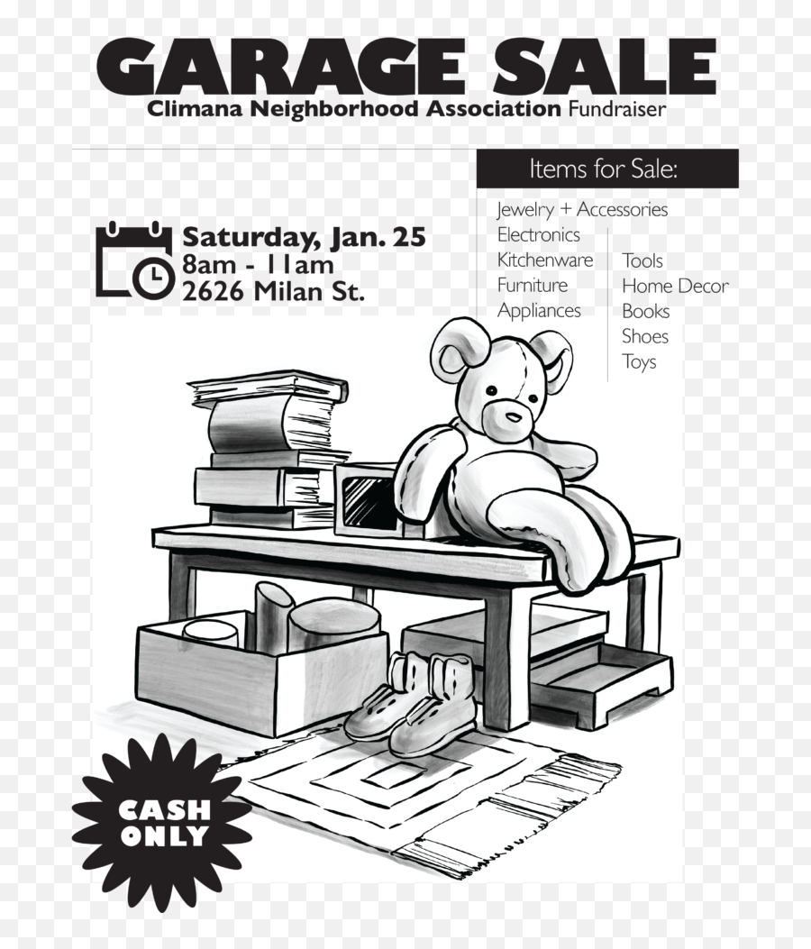 January 25 Garage Sale Climana Neighborhood Association - Cartoon Png,Garage Sale Png