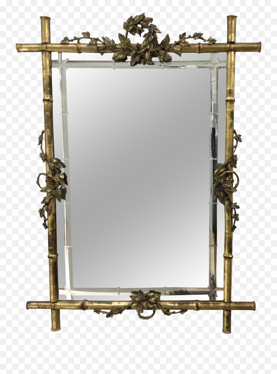 Faux Bamboo Frame Black Mirror Charming Antique French - Antique Png,Bamboo Frame Png