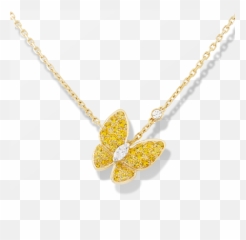 Butterfly Van Cleef Replica Yellow Gold Pendant Round - Van Cleef And Arpels Butterfly Necklace Yellow Png,Gold Butterfly Png
