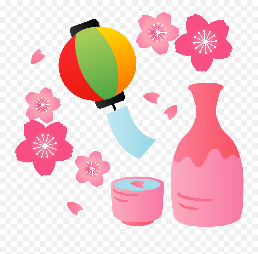 Cherry Blossoms And Sake Clipart Free Download Transparent - Decorative Png,Sakura Petal Png