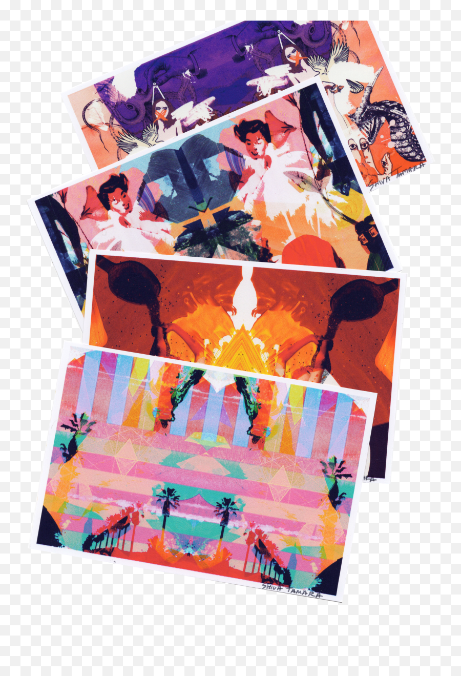 Trippy Collage Post Cards Set Of 4 Png