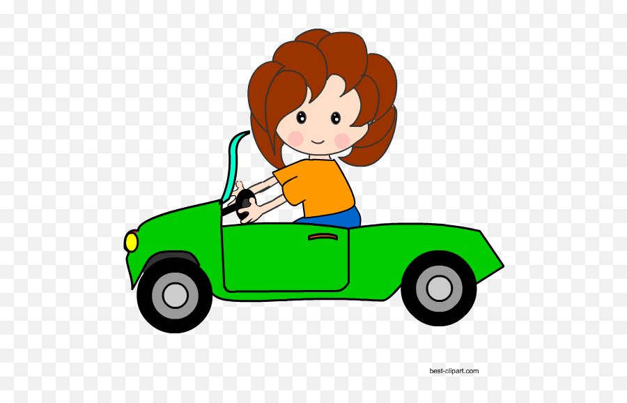 Download Girl Driving A Green Car Free - Driving A Car Clip Art Png,Car Driving Png
