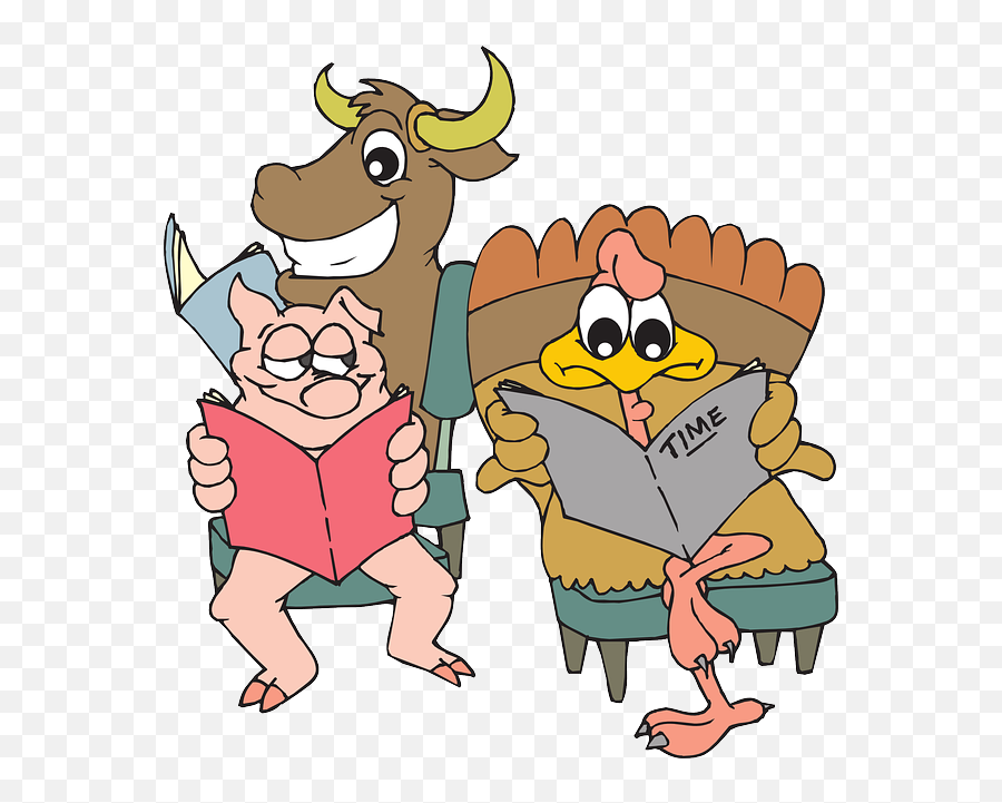 Animals Room Cartoon Pig Bull Chicken Waiting - Public Clip Art Png,Cartoon Pig Png