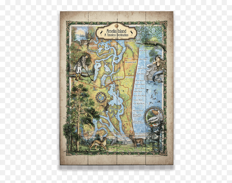 Historic Amelia Island Florida Vintage Map - Painting Png,Florida Map Png