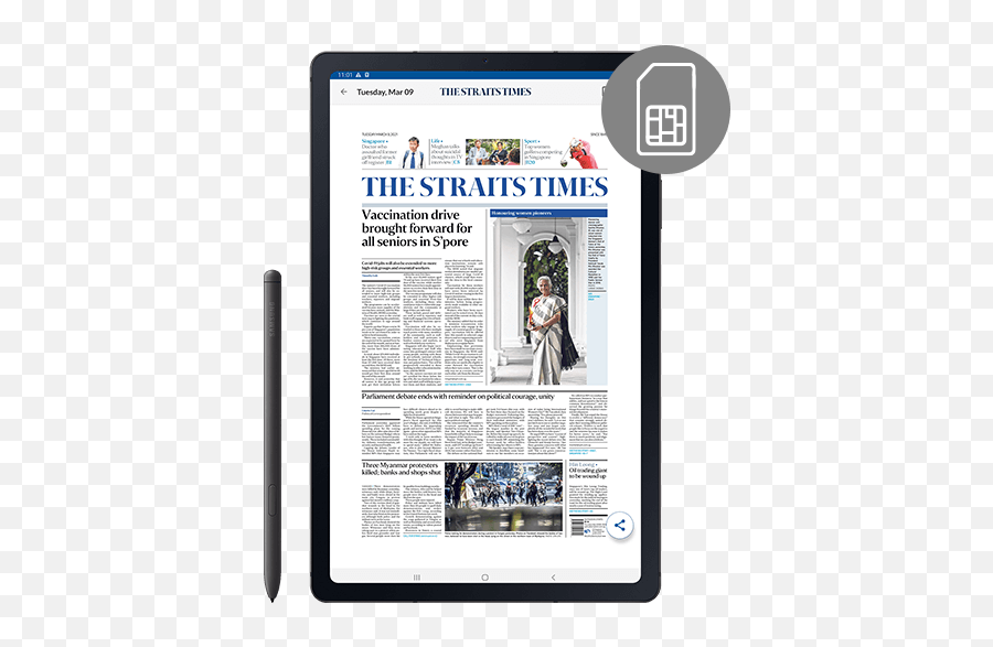 The Straits Times News Tablet International Womenu0027s Promotion - Smart Device Png,Samsung Tab A Icon Changer