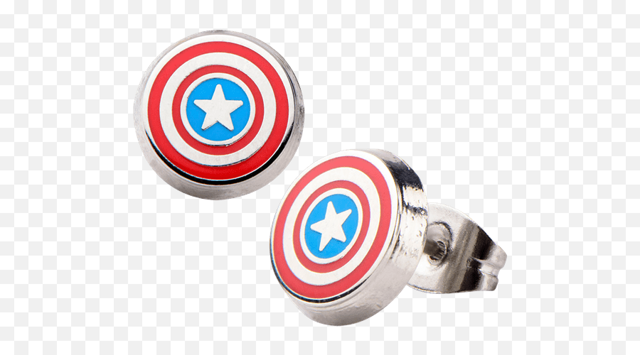 These Striking Stud Earrings Feature The Captain America - Captain Shield Png,Captain America Logo Images