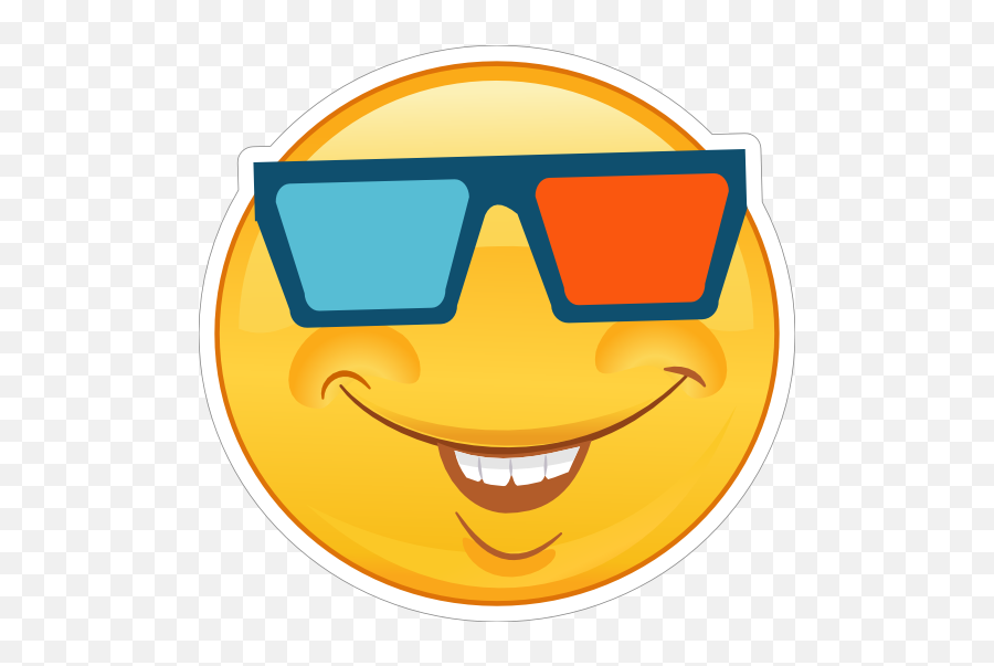 Crazy Smiling Emoji With 3d Glasses Sticker - Smiley Png,Crazy Emoji Png