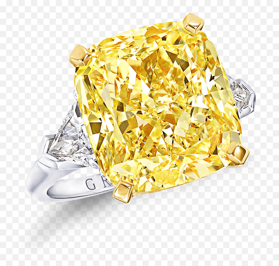 Cushion Cut Yellow And White Diamond Ring 1302 Ct Fancy - Yellow Diamond Ring Costume Png,Yellow Diamond Png