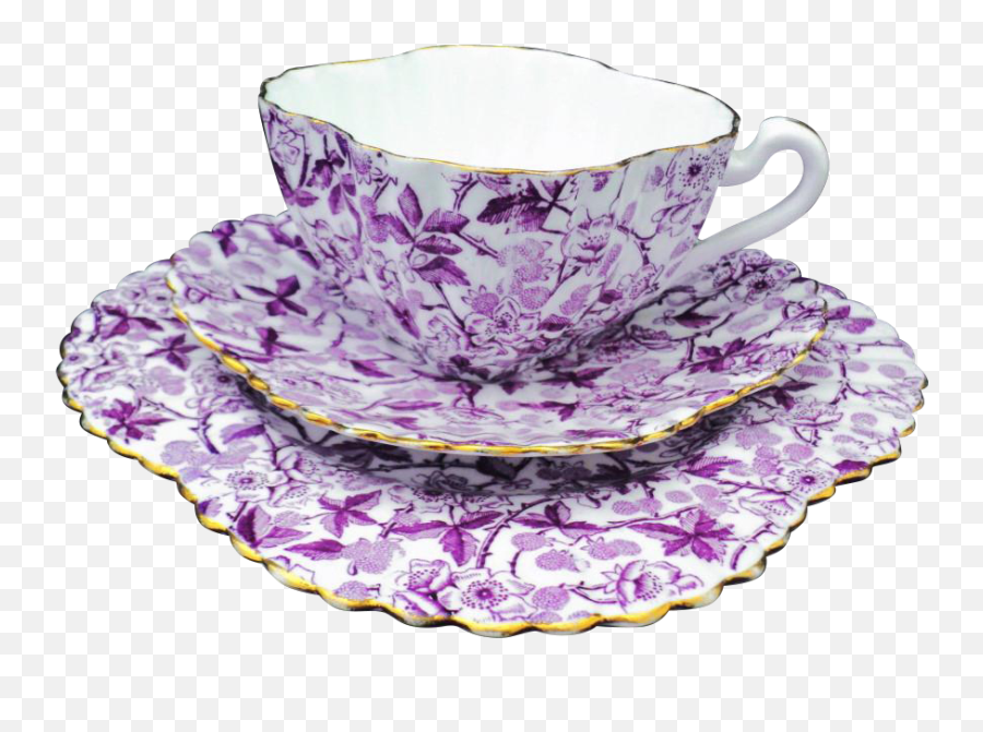 Wileman Purple Bramble Chintz Teacup Trio Alexandra Shape - Purple Tea Cup Png,Tea Cup Transparent