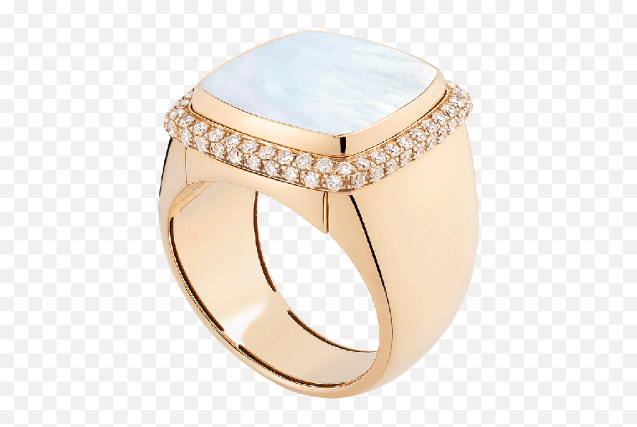 White Mother - Ofpearl Pain De Sucre Ring 18k Yellow Gold Large Model Engagement Ring Png,Pain Transparent