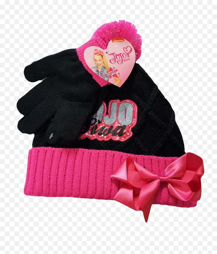Jojo Siwa Pink U0026 Black Textured Pom Hat And Gloves Set - Woolen Png,Jojo Hat Png