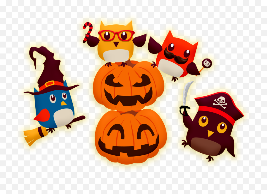 Halloween Drawing Of Cartoon Anthropomorphic Owls And - Halloween Owl Cartoon Png,Halloween Cat Icon