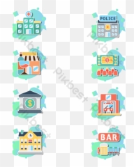 Vector 8 Groups Of City Buildings Icon Design Ai Free - Vertical png