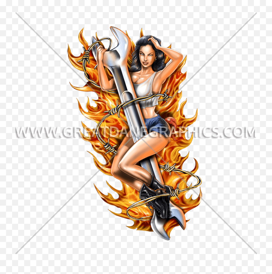 Pinup Girl Wrench Production Ready Artwork For T - Shirt For Women Png,Pin Up Girl Png