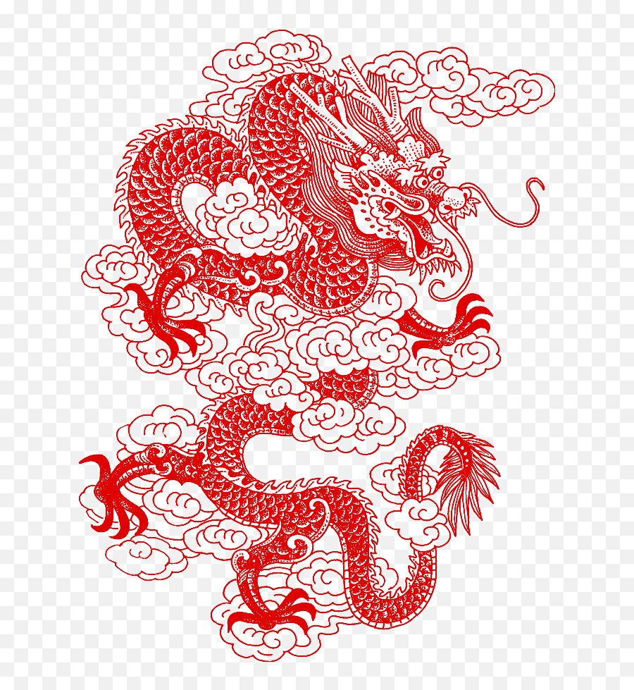 Chinese Asian Dragon Papercut - Chinese Red Dragon Drawing Png,Chinese Dragon Transparent