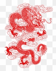 Chinese Asian Dragon Papercut - Red Drawing png