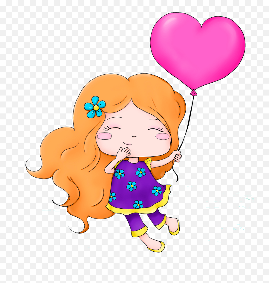 Cute Girl With Heart Balloon Clipart Free Download - Girl In Clouds Cartoon Png,Heart Balloon Png