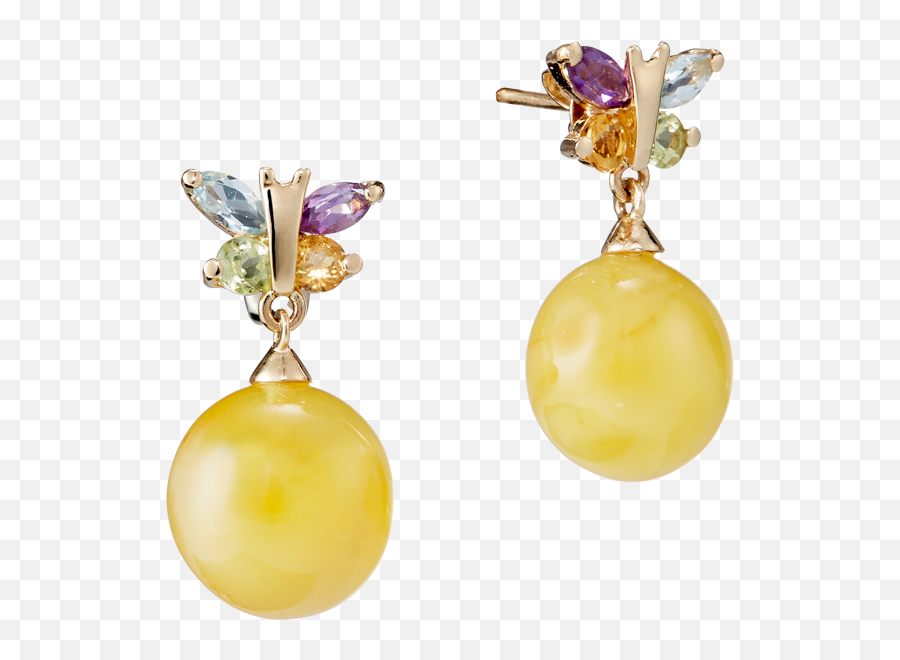 Our Selection Earrings In Milky Amber And Gold With Butterfly - Solid Png,Gold Butterfly Png