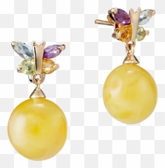 Our Selection Earrings In Milky Amber And Gold With Butterfly - Solid Png,Gold Butterfly Png