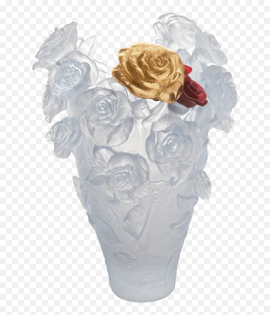 Magnum Rose Passion Vase In White With Red U0026 Gold Flowers 50 Ex - Lalique Rose Petal Vase Png,Gold Flower Png