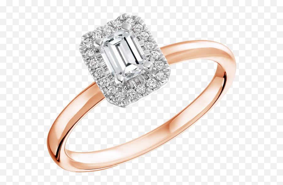 Halo Rose Gold Ring Rectangle Engagement Nireland - Rose Gold Ring Diamond Rectangle Png,Gold Rectangle Png