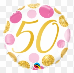 50 Pink Gold Dots Foil Balloon - Qualatex png