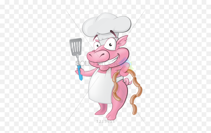 Stock Illustration Of Cute Cartoon Pink Pig Chef Wearing Apron Toque Holding Weiners - Cartoon Chefs Wearing Apron Png,Pig Transparent