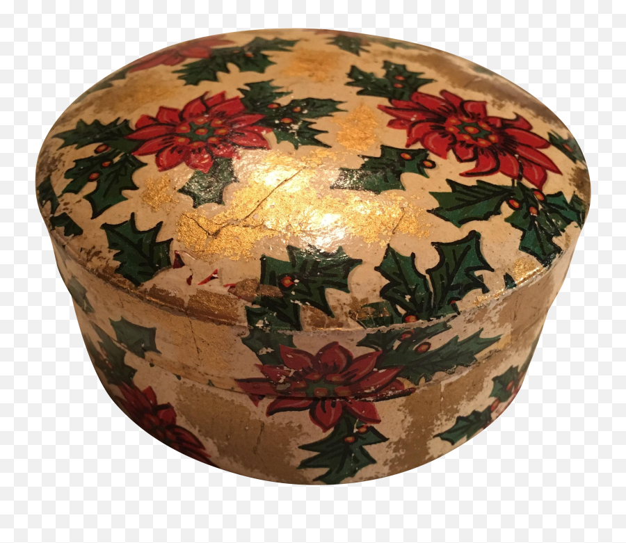 Download Vintage Christmas Paper Mache Coasters In Box - Poinsettia Png,Vintage Paper Png