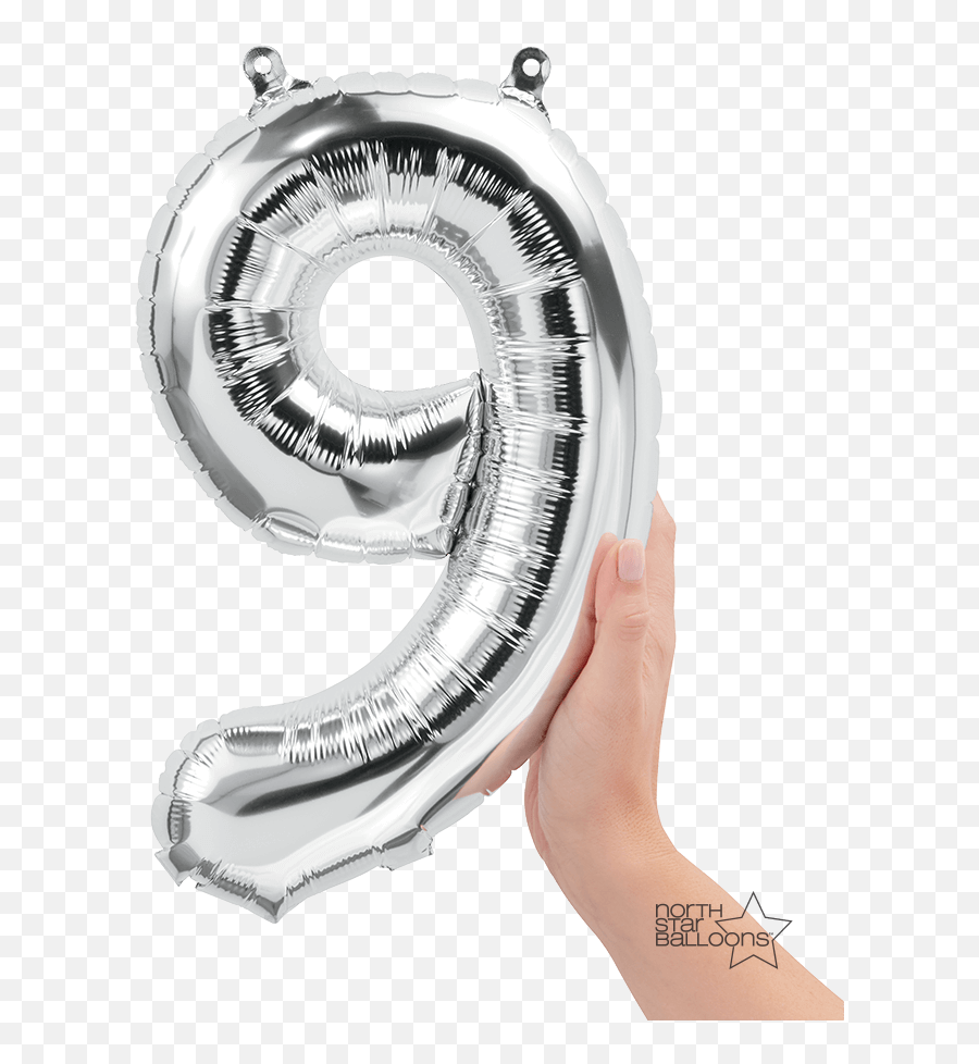 16 Silver 9 Number Balloon - Number Balloon Rose Gold Png,Silver Balloons Png