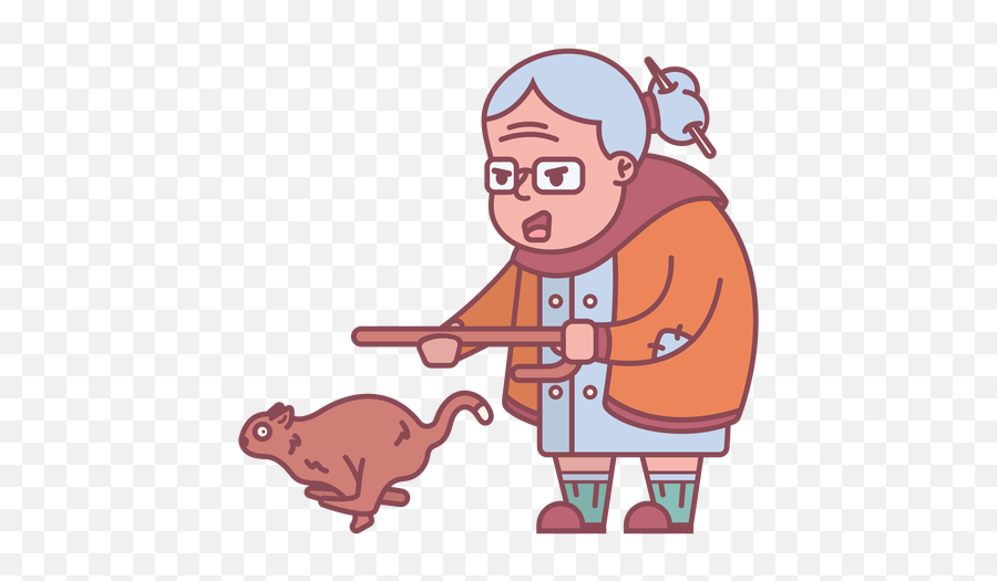 Grandma Character Chasing Squirrel Flat - Tradesman Png,Grandma Transparent