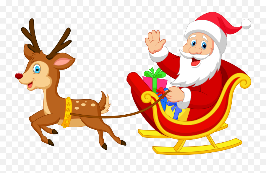 Reindeer Santa Clipart Png - Santa On Sleigh Clipart,Reindeer Clipart Png