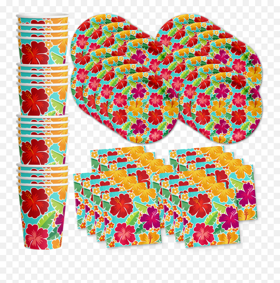 Hawaiian Luau Hibiscus Flower Birthday Party Tableware Kit For 16 Guests - Birthday Galore Png,Luau Png