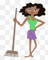 Young Housekeeper Girl With Broomstick - African Sweeping Clipart png