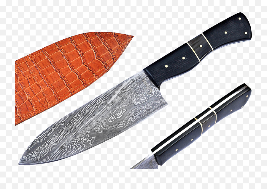 Damascus Handmade 7 Chef Knife With Black Horn U0026 Micarta Handle Fc6106 Faneema Cutlery - Hunting Knife Png,Chef Knife Png