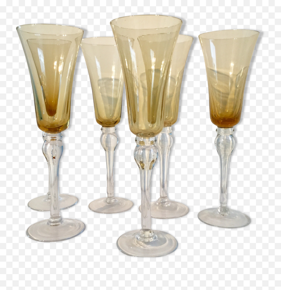 6 Vintage Champagne Flutes In Blown Glass Selency - Champagne Stemware Png,Champagne Glass Png